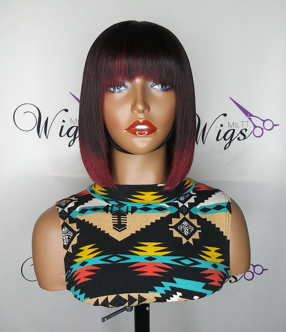 Lace Frontal Wig Short Bob (Burgundy Ombre)